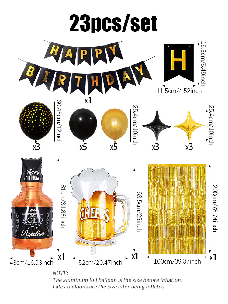 23개/세트 생일 축하 블랙 배너 위스키 맥주잔 와인  - Wine Beer Whiskey Year 리뷰 및 가격