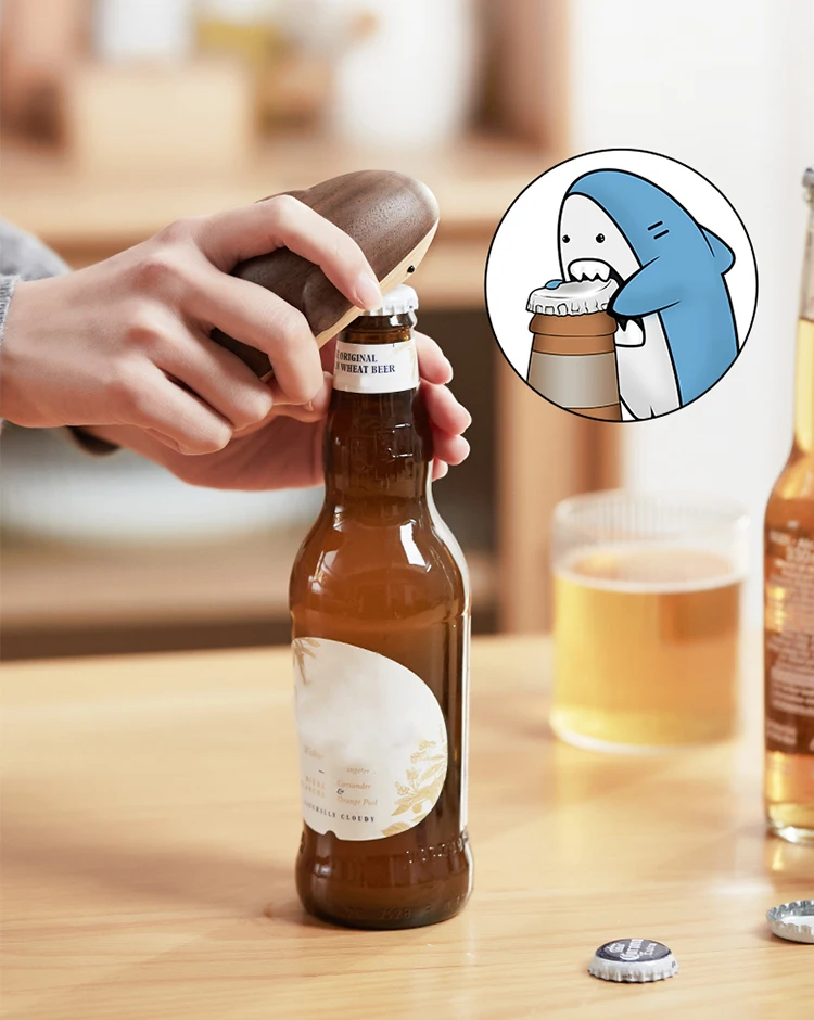 창의적인 나무 상어 장식품 맥주 병따개 조각상 휴대용  - Wine Beer Bottle 리뷰 및 가격